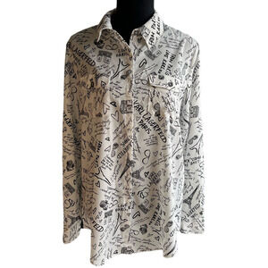 Karl Lagerfeld Paris Parisian Scenes Graffiti Print Button Down Shirt, Size M
